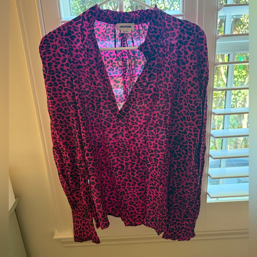 Zadig & Voltaire Hot Pink and Black Leopard Print Top